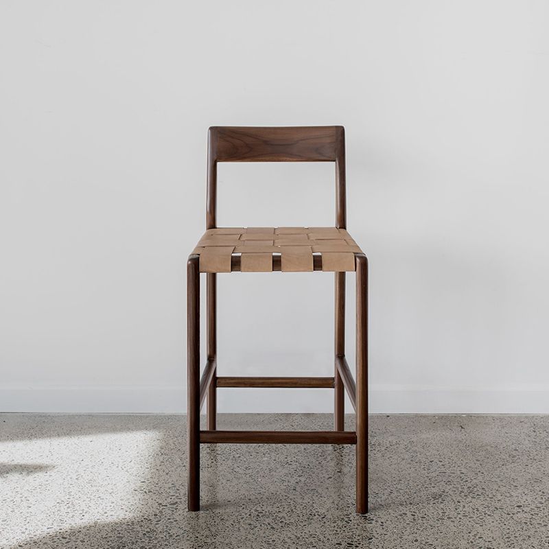 Contemporary Faux Leather 37.4-inch Bar Stool with Solid Wood Base