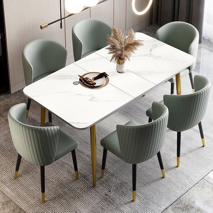 Rectangle Traditional Luxury Dining Table White Sintered Stone Table with 4 Gold Legs