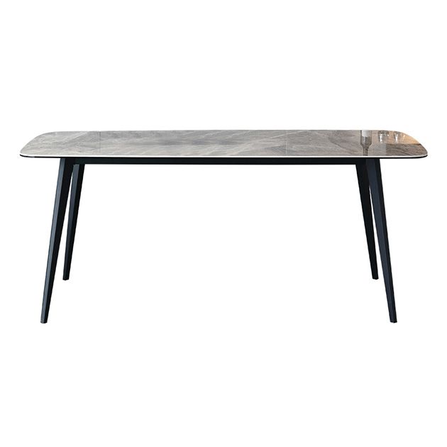 Mesa de comedor rectangular contemporánea de metal mesa de piedra sinterizada gris con patas de metal