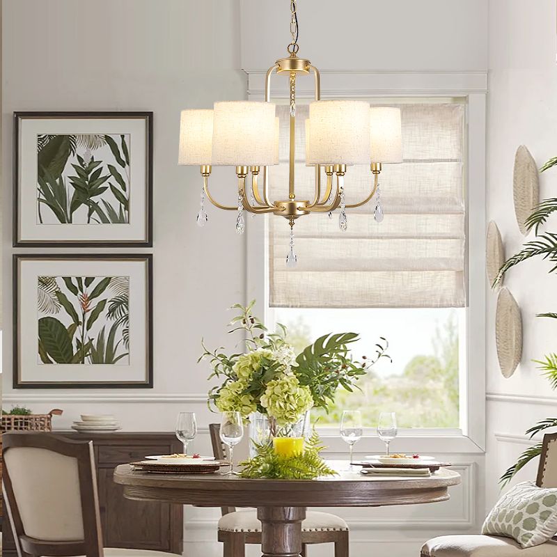 6-Light Chandelier Lighting Fixtures American Style Cylinder Suspension Light with Fabric Shade