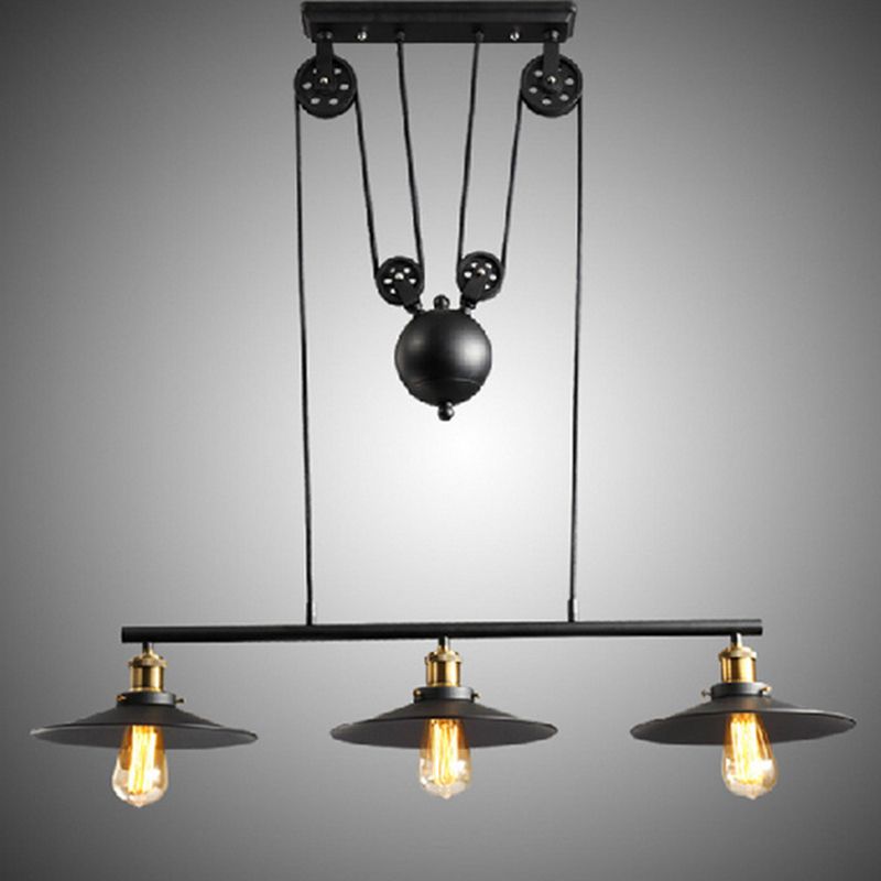 Metal 3 Lights Island Pendant Lighting Pulley Industrial Island Light Fixtures for Dining Room
