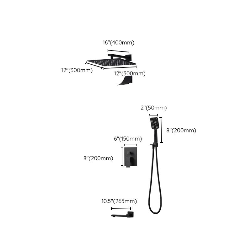Square Black Spot Resist Shower Faucet Shower Arm Shower with Handheld Shower Head