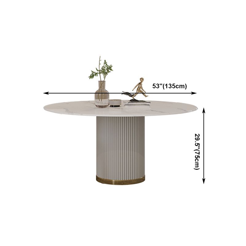 Traditional Luxury Round Dining Table White Sintered Stone Table with Pedestal Base
