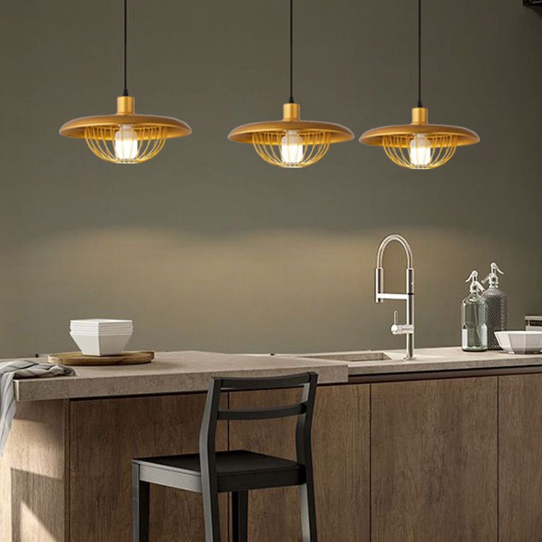 Stile moderno a sospensione a ciondolo a filo lampada gabbia giù per il ciondolo di illuminazione con tonalità metallica