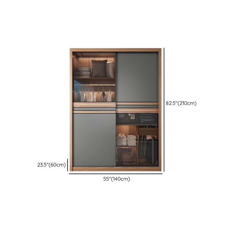 Brown and Gray Storage Cabinet Modern Sliding Door Cabinet with Drawers