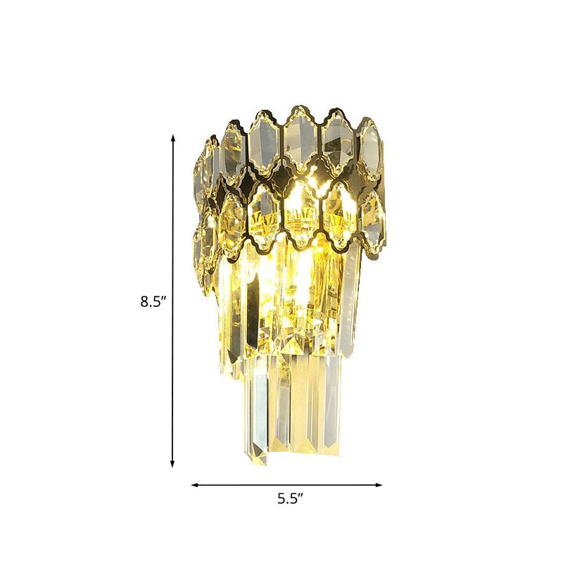 Crystal Gold Wall Lighting Fixture Layered 2 Bulbs Traditional Wall Sconce Light for Living Room