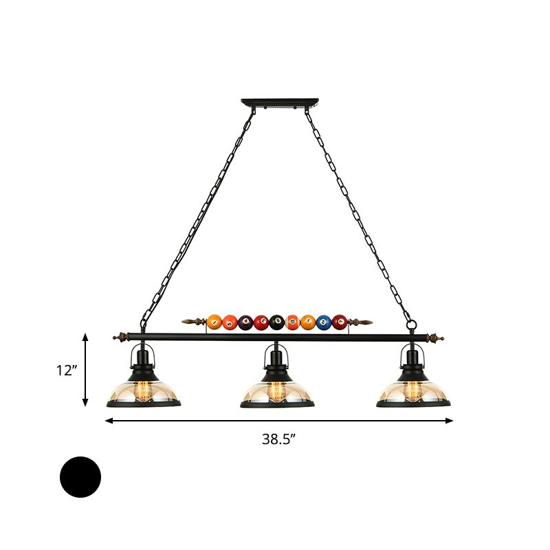 Clear Glass Black Island Pendant Dome 2/3-Light Rustic Hanging Light Kit with Multi Color Balls