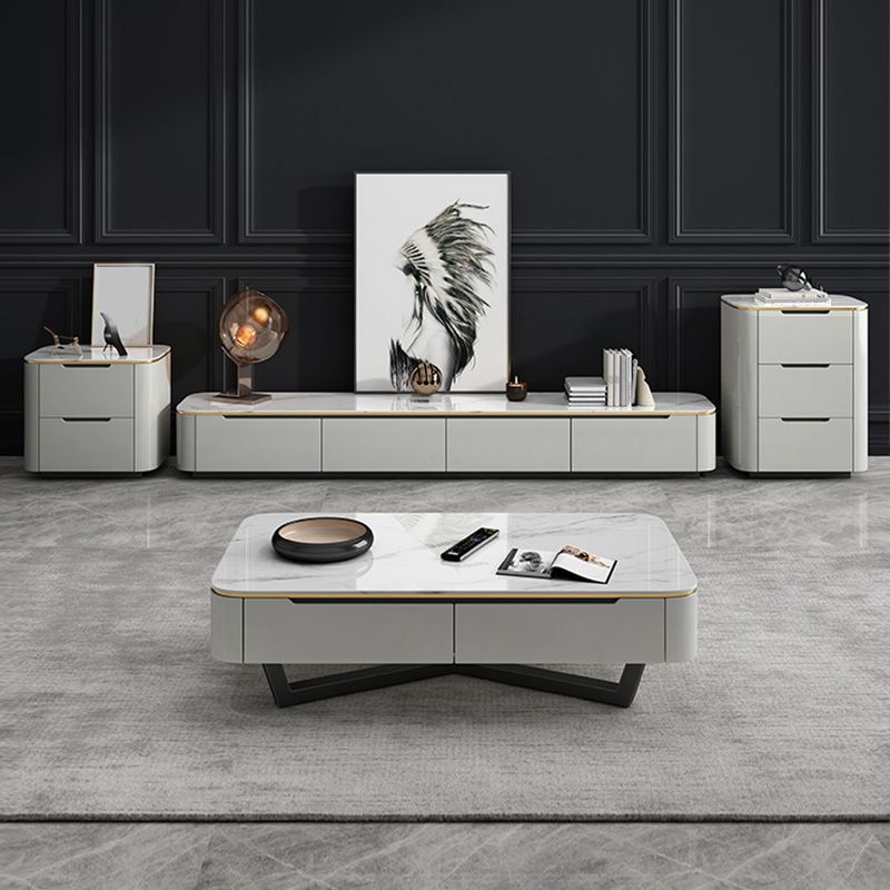 Slate and Marble Coffee Table Rectangle Modern Single Coffee Table with 4 Drawers
