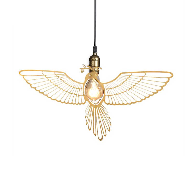 Gold Flying Bird Shade Hanging Pendant Fixture Metal Rustic Retro 1 Light Pendant Light for Dining Room