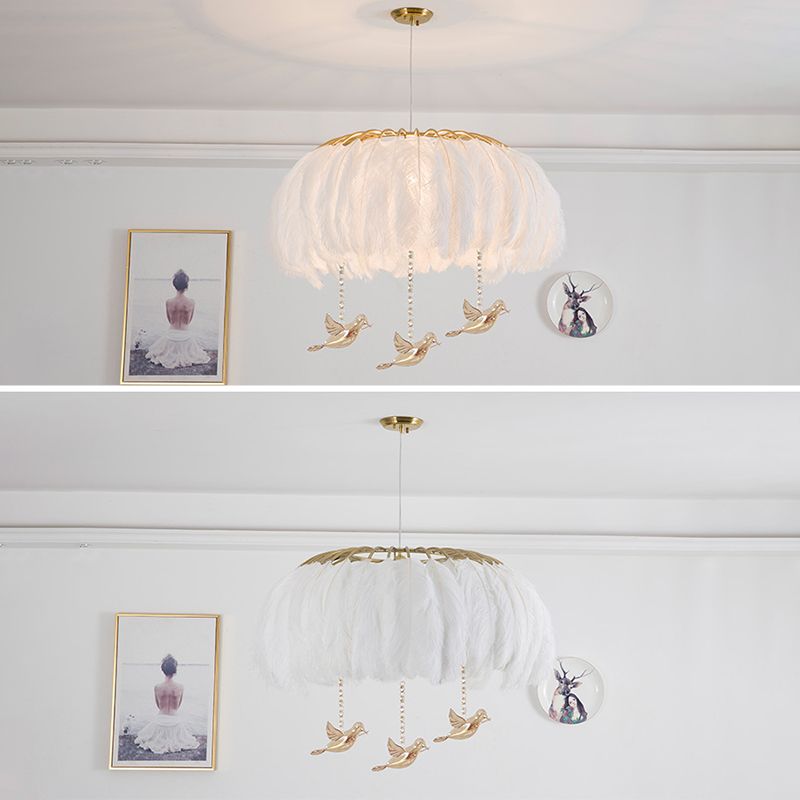 Koepelvormige hanglamp armatuur Noordse stijl veren slaapkamer kroonluchter hanglampje