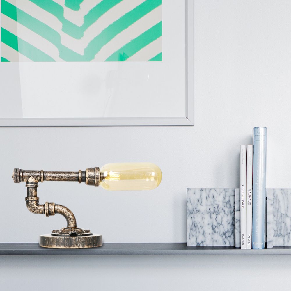 Capsule slaapkamer led nachtlicht industrieel amber/helder glas 1 kop nikkel tafellamp met pijp metalen basis