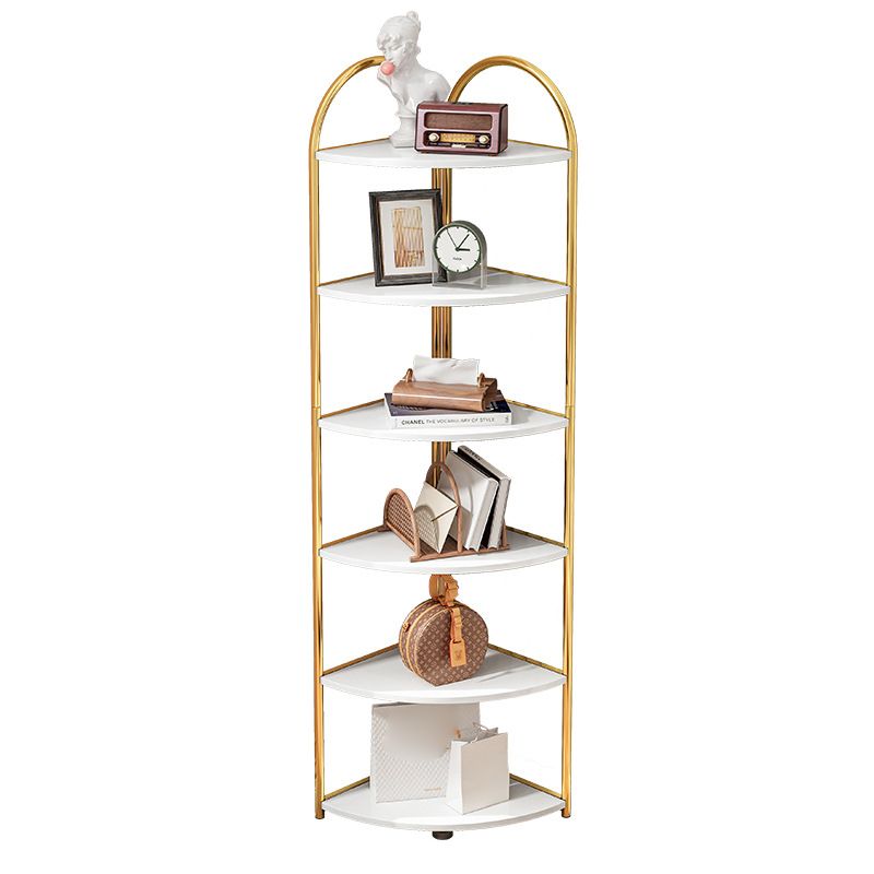 Scandinavian Open Corner Bookshelf with Iron Frame Manufactured Wood Bookcase