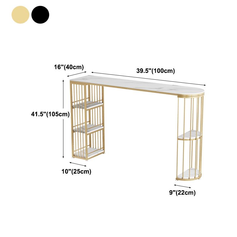 White Stone Indoor Glam Bar Dining Table Iron Double Pedestal Bistro Table with Shelve