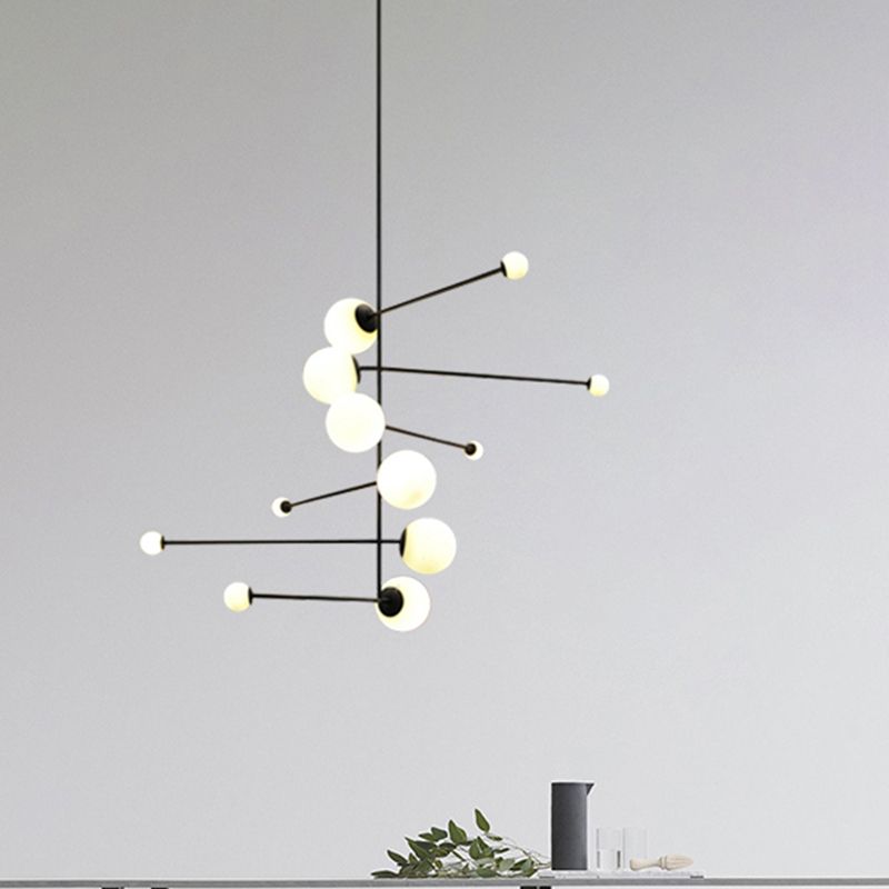 Spiral Linear Iron Chandelier Lighting Modernism 12 Lights Black Hanging Pendant for Restaurant