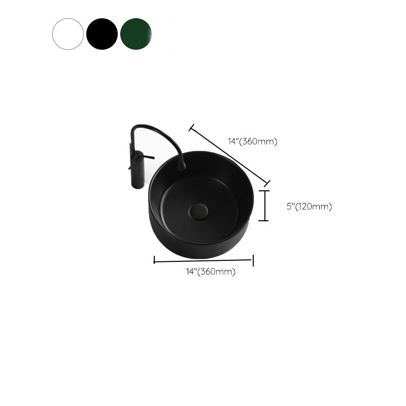Modern Vessel Bathroom Sink Round Porcelain with Pop-Up Drain Basin Sink