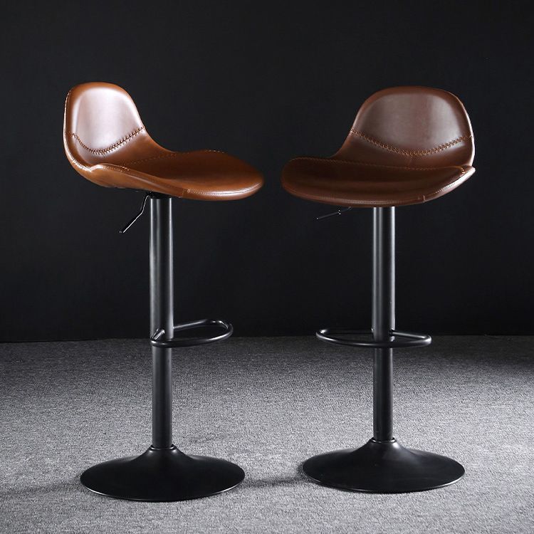 Industrial Style Swivel Leather Barstools Adjustable Low Back Stools