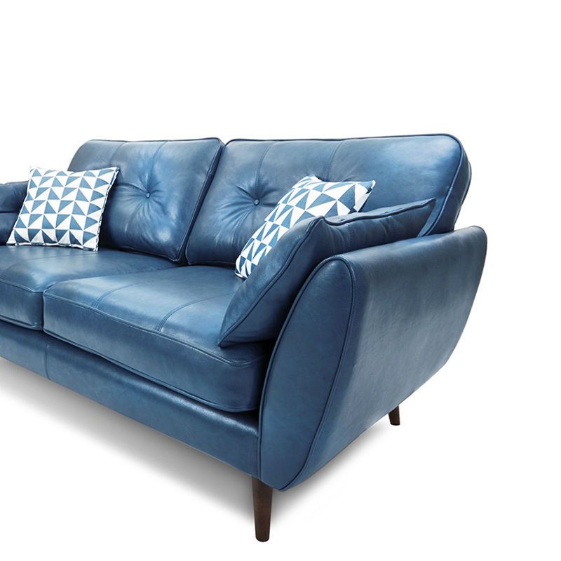 33.46" Flared Arm Sofa with Tufted Split-Back Sofa, Blue Genuine Leather