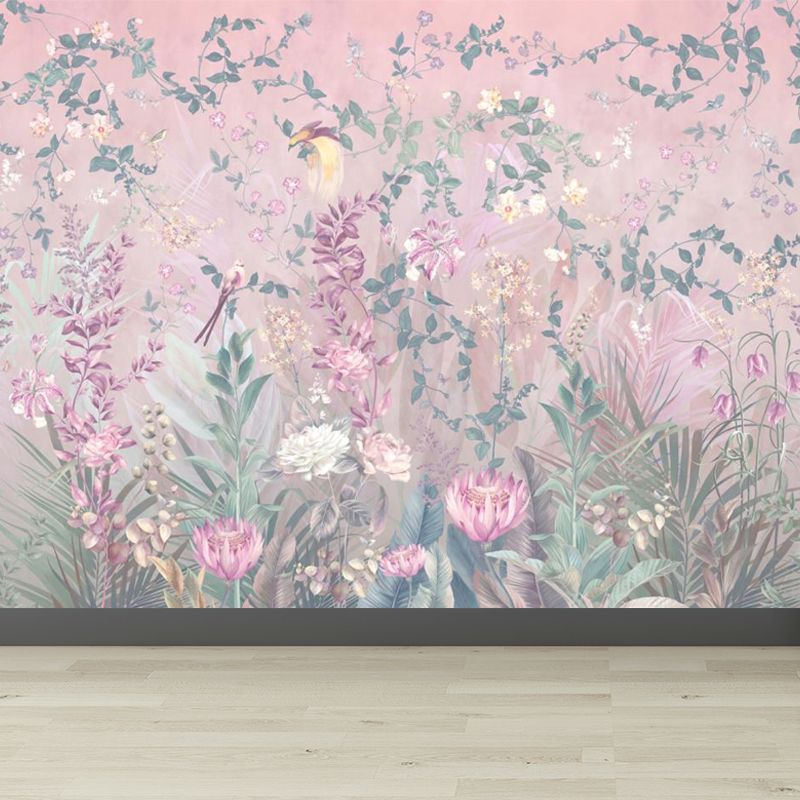 Pink Blossom Mural Wallpaper Stain Resistant Modernist Living Room Wall Covering