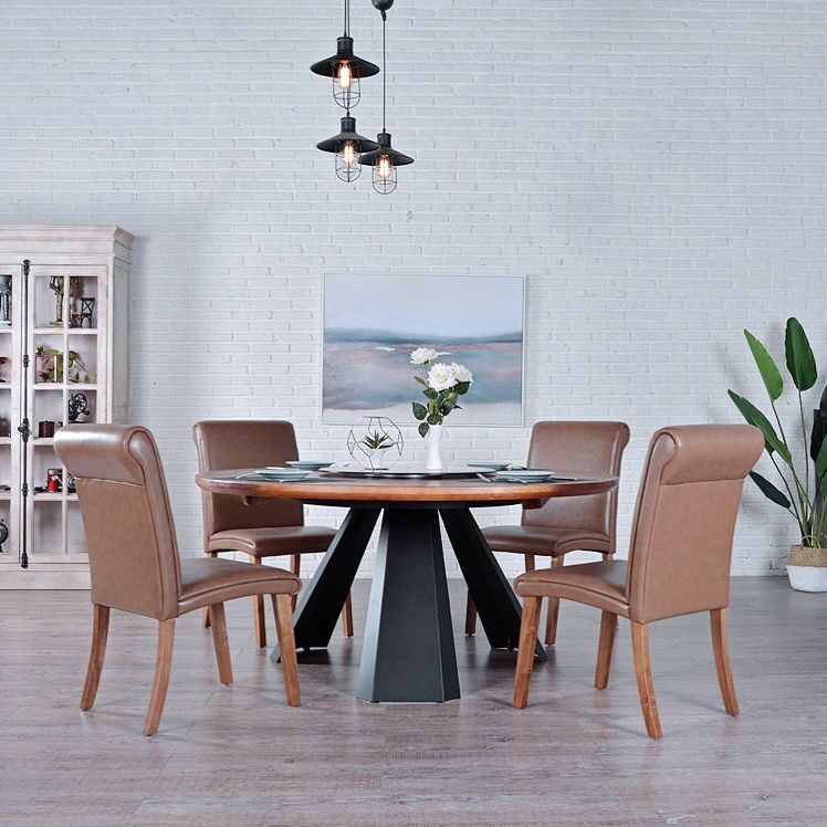 Round Folding Table in Brown Modern Solid Wood Convertible Dining Table