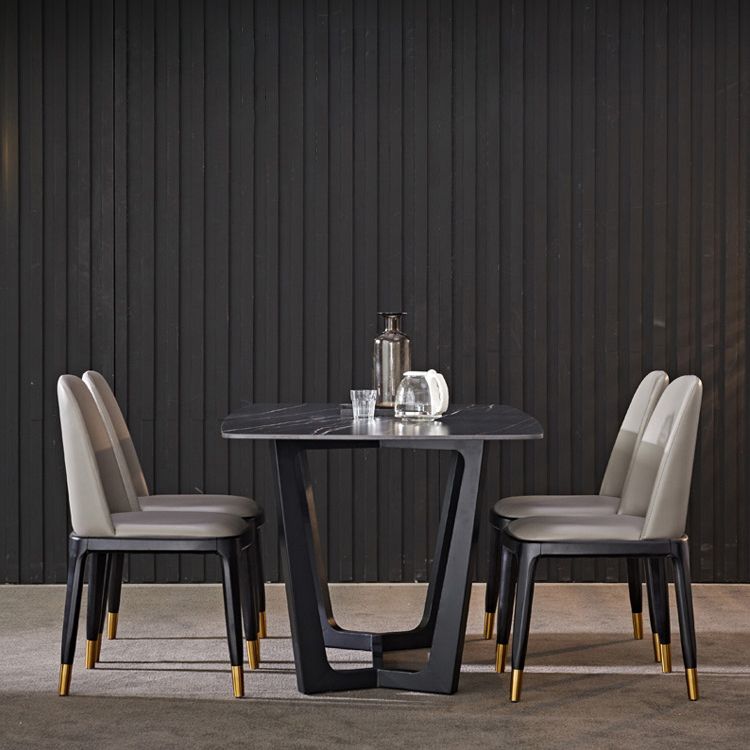 Faux Leather Industrial Dining Room Chair Matte Finish Solid Back Dining Chair