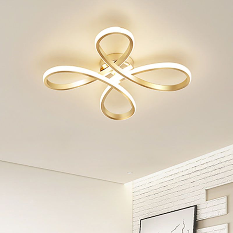 Plafonnier semi-encastré à LED en aluminium pour chambre à coucher, motif floral contemporain, doré