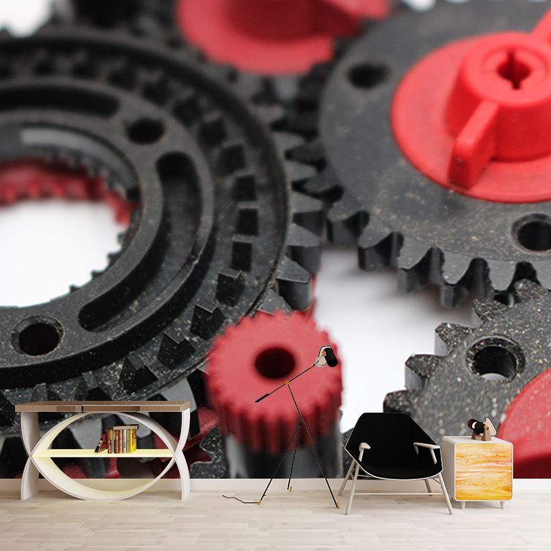 Metal Gear Mural Wallpaper Moisture Resistant Wall Decor for Home Living Room