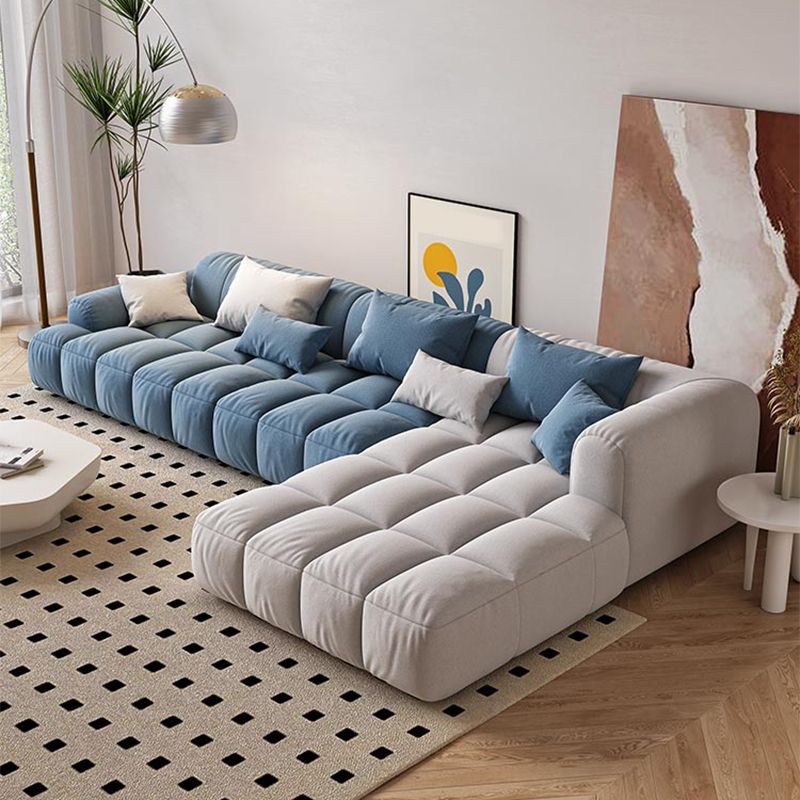 Scandinavian Sofa & Chaise in Blue and White Recessed Arm Sofa