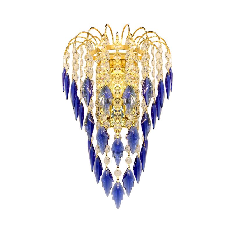 Éclairage mural moderne à 2 légers Finition en laiton incurvé lampe murale incurvée avec nuance de cristal beige / bleu