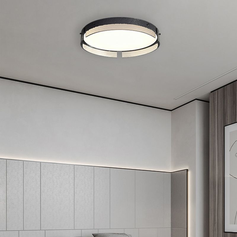 Modern Style Ceiling Mount Light LED Round Black with Glass Shade for Bedroom
