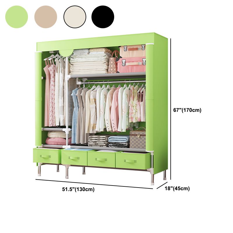 Modern Bedroom Wardrobe Armoire Steel Frame Wardrobe with Drawers