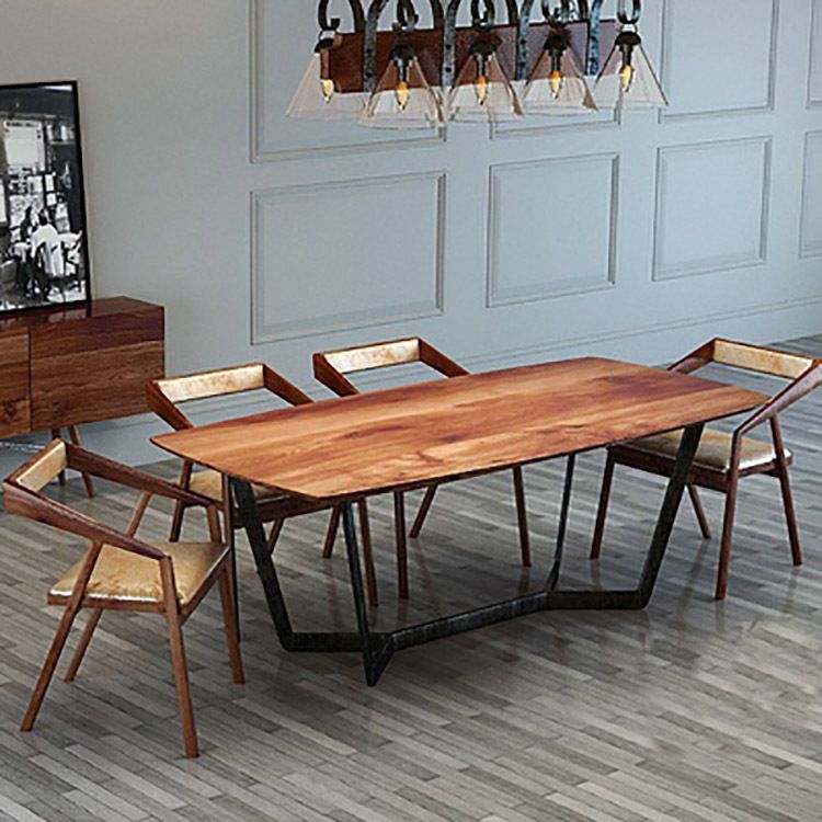 Pine Wood Top Dining Table Rectangle Industrial Table with Trestle Base