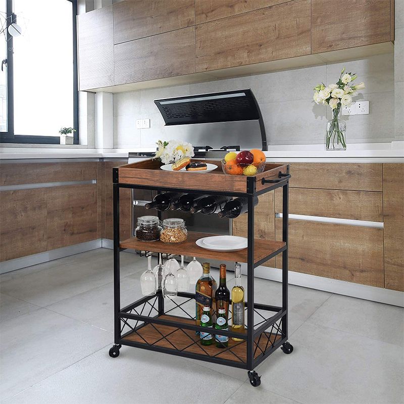 31.50" High Rolling Traditional Kitchen Trolley Wooden Kitchen Trolley for Dining Room