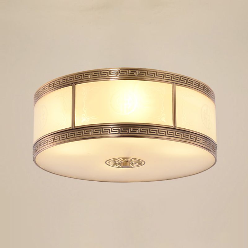Traditional Copper Flush Ceiling Light Bedroom Flush Mount Lamp with Glass Shade