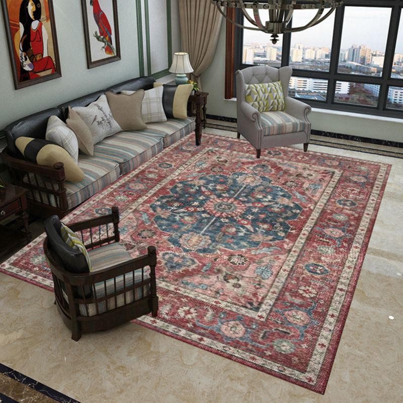 Classical Multicolor Persian Area Rug Polypropylene Floral Carpet Washable Stain Resistant Anti-Slip Rug for Guest Room