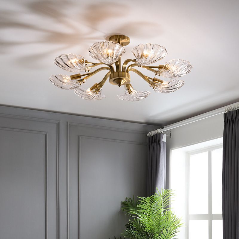 Contemporary Shell-Shaped Flush Light Fixture Glass Flush Mount Ceiling Light in Gold