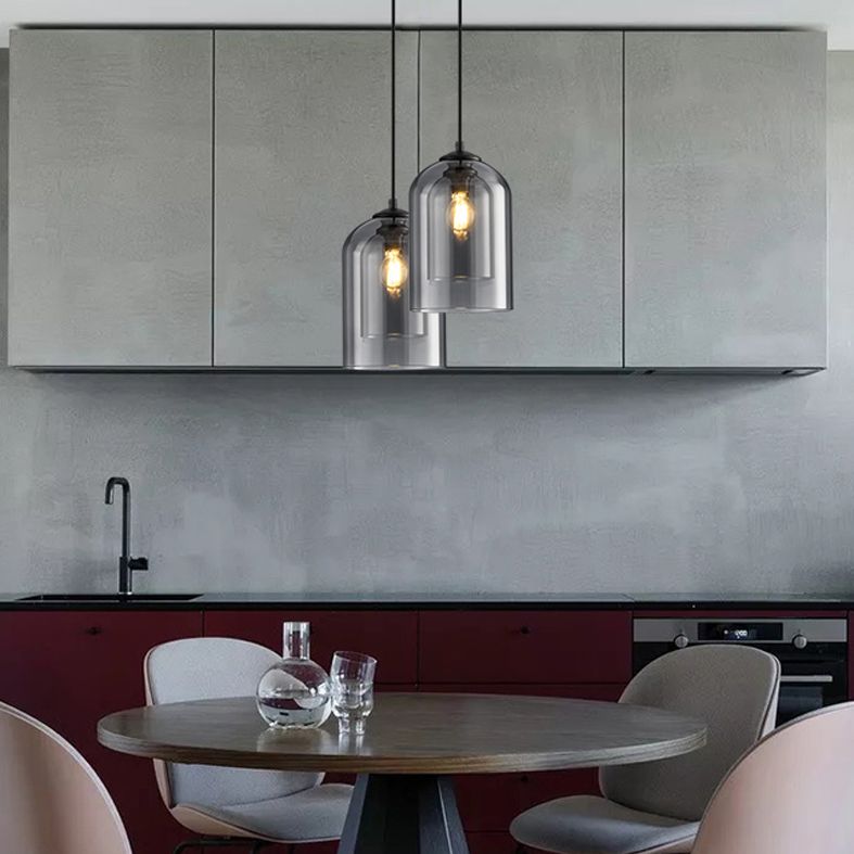 Glass Cylindrical Shape Ceiling Light Dinging Room Bedroom 1 Light Modern Hanging Light