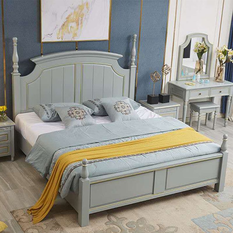 84.65 inch Wide Victorian Bed Frame Solid Wood Standard Bed with Headboard
