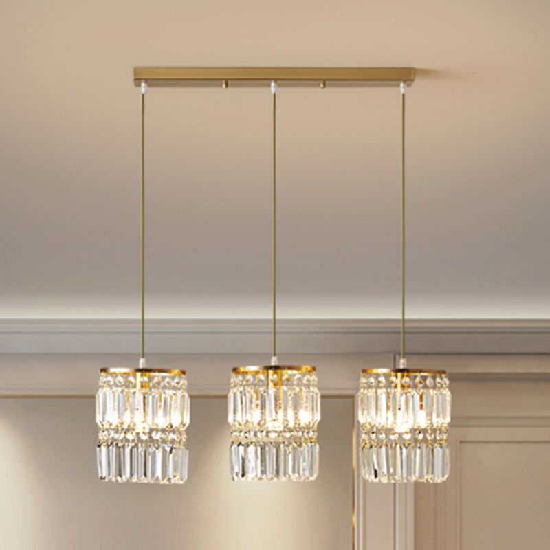 Contemporary Style Cylinder Shape Island Lights Crystal 3 Light Island Lighting in Gold