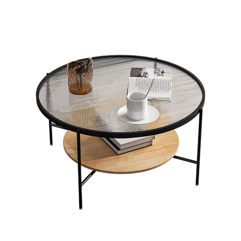 Glass Top 4 Legs Coffee Table Modern Round Cocktail Table in Black/Gold