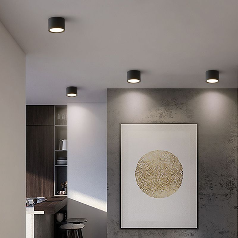 Modern Concise Corridor Flush Mount Iron Cylindrical LED Ceiling Light with Acrylic Shade