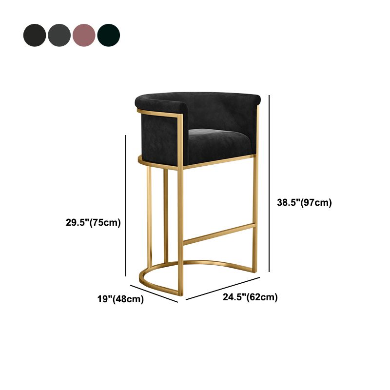 Glam Backrest Armrest Counter Stool Iron Cafe Bar Stool with Velvet Cushion and Pedal