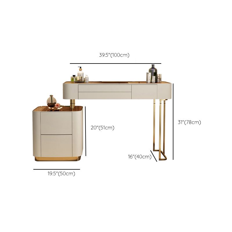 Contemporary Vanity Tables 5 Drawers Glass Top Makeup Vanity Desk
