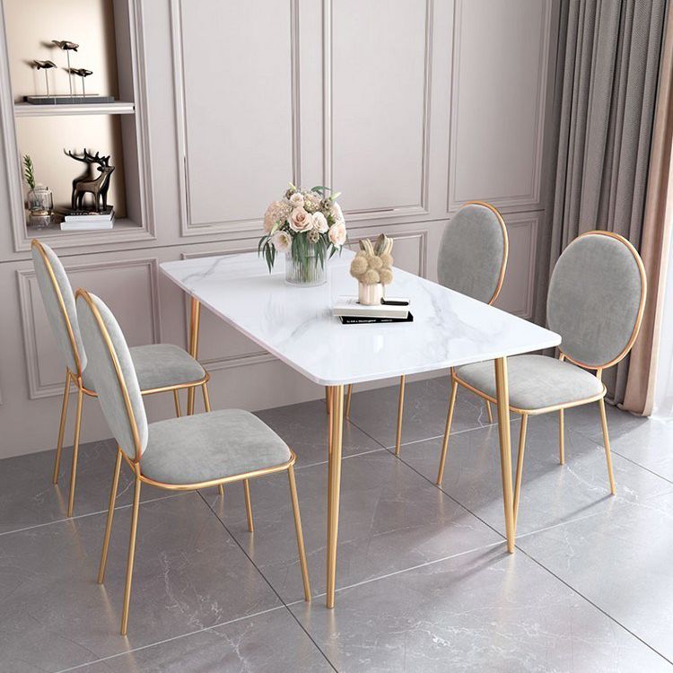 Glam Rectangle Dining Table Set 1/2/5 Pieces Dinette Set with White Sintered Stone Top
