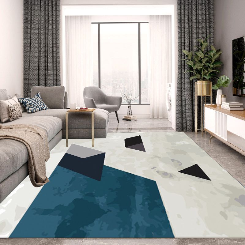 Modern Living Room Rug in Grey Color Block Painting Print Rug Polyester Anti-Slip Backing Area Rug
