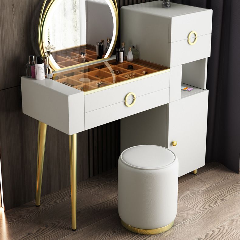 4-Drawers Glass/Stone Top Dressing Table Luxurious Metal Vanity