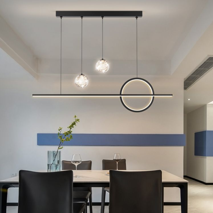 Geometrische eilandverlichting Moderne hanglamp glas 4 lichte eiland verlichtingsarmatuur in zwart