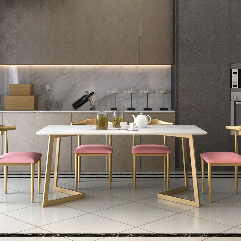 Glam White and Gold Dinette Set 1/2/5/7 Pieces Rectangle Stone Dining Table Set