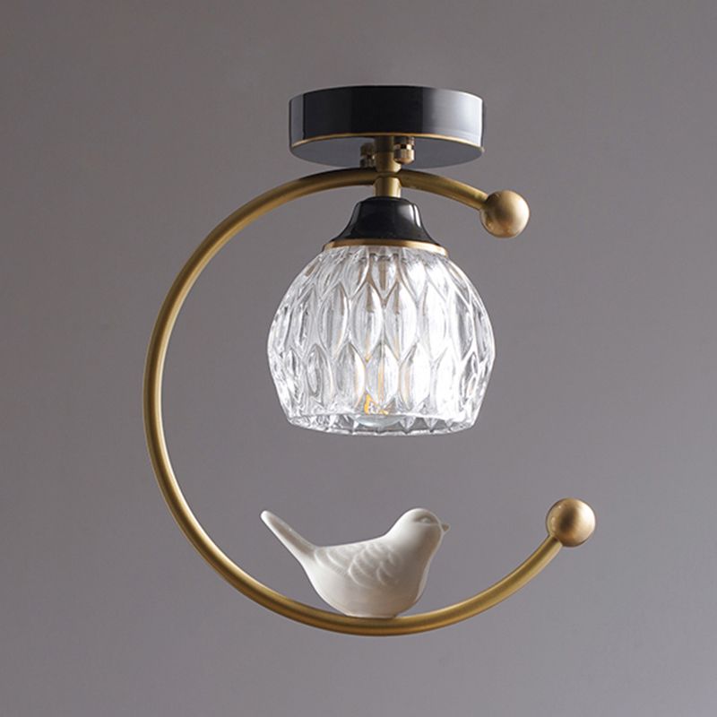 Plafonnier en forme de géométrie, moderne, en verre, à 1 lumière, doré