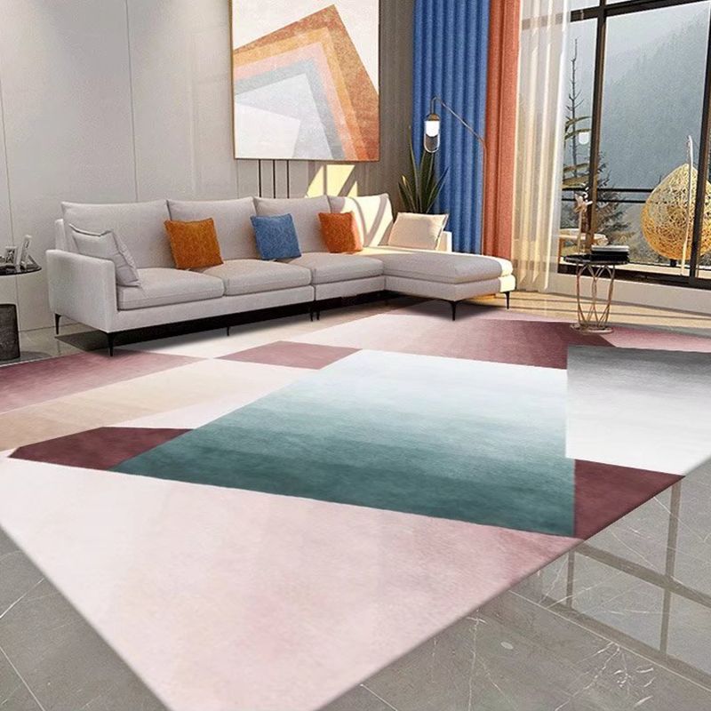 Pink Modern Carpet Polyester Geometry Area Carpet Washable Carpet for Living Room