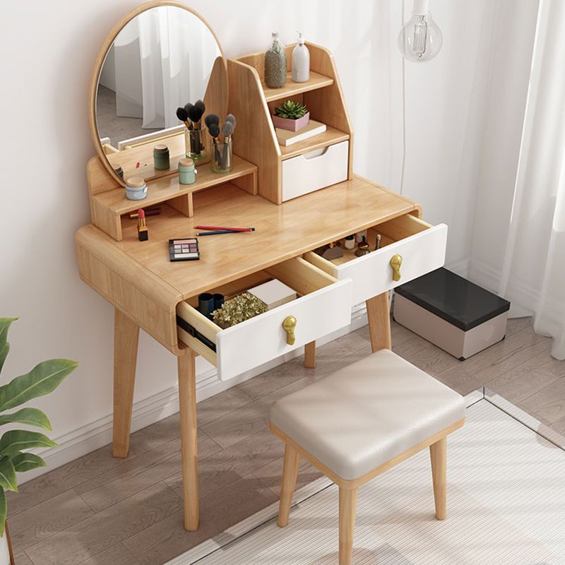 15.74" Wide Vanity Set 2-Drawer Solid Wood Dresser with Stool Set